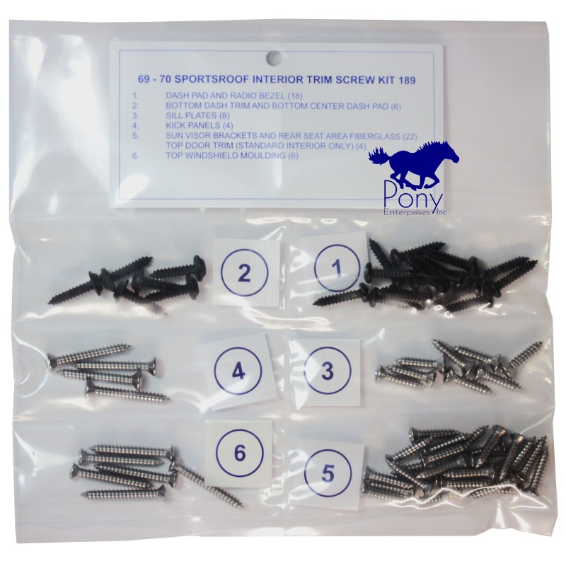 Set de șuruburi pentru tapițerie interioară, Fastback 69-70