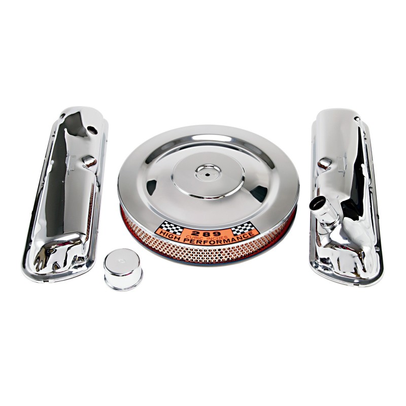 Set capace supape și filtru de aer - crom, Small Block 289 64-73 Set capace supape și filtru de aer - crom, Small Block 289 64-73